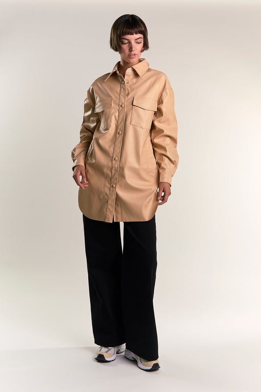 Glamorous Honey PU Button Front Shirt