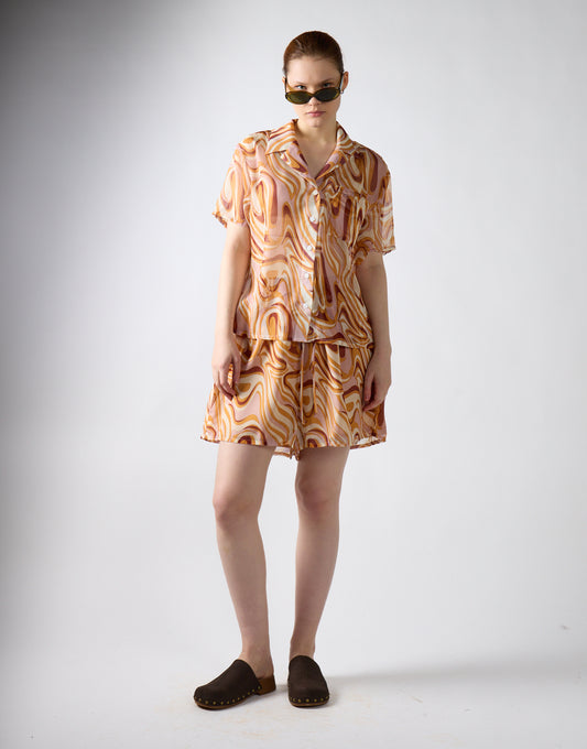 Retro-Marble Sheer Short-Sleeve-Top