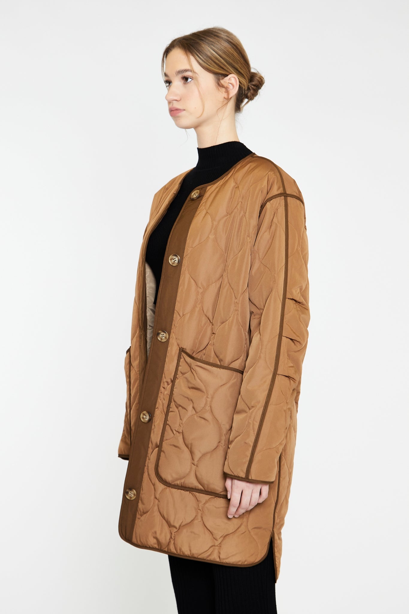 Brown Dark-Brown Quilted Coat