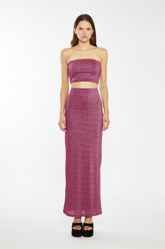 Red-Plum Glitter Bandeau Crop-Top