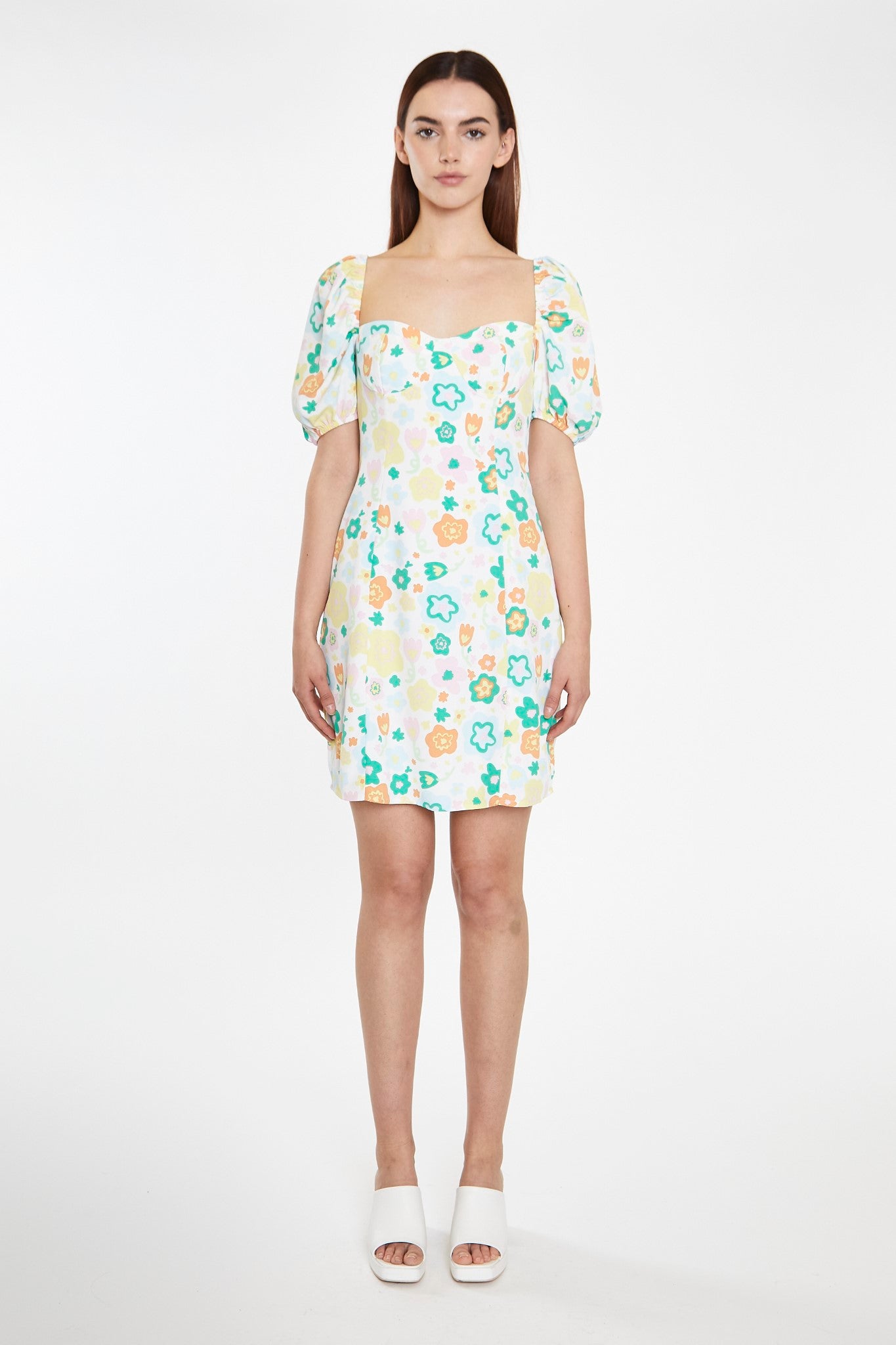 Retro Spring-Floral Bust Detail Mini-Dress