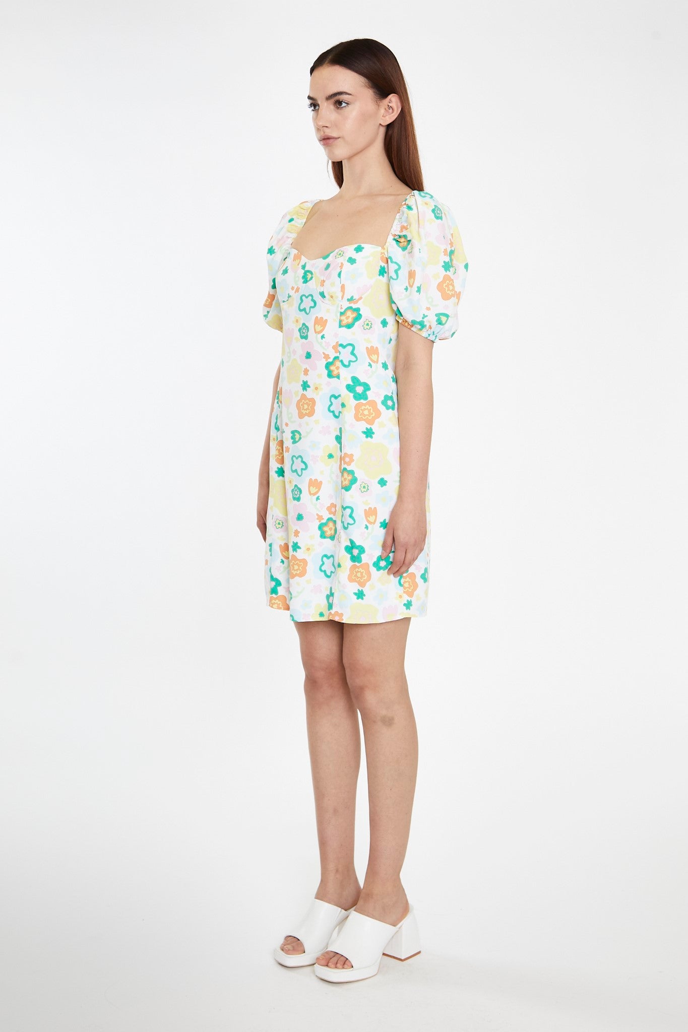 Retro Spring-Floral Bust Detail Mini-Dress