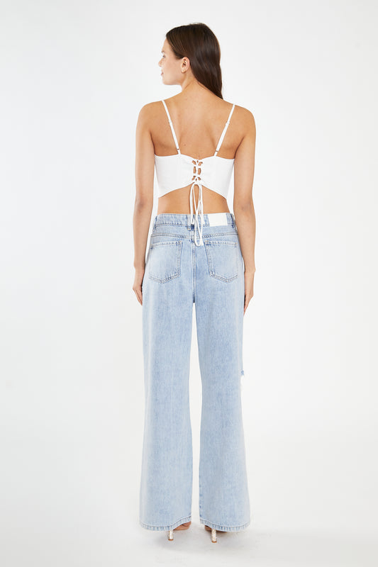 Off White Lace-Up Back Crop-Top