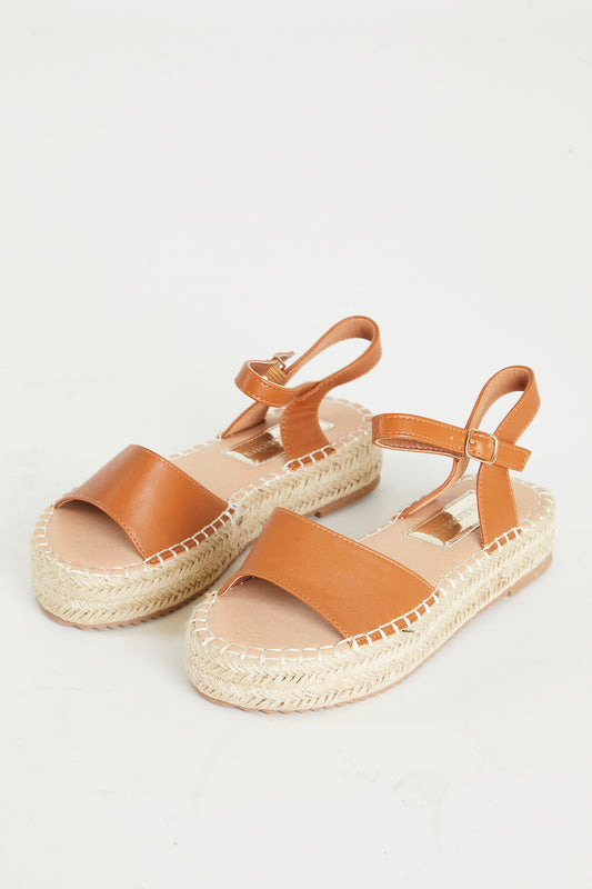 Tan Chunky Espadrille Flat Form Sandals