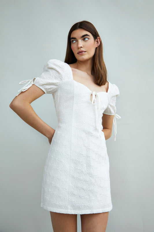 Glamorous Collection Puff Sleeve Mini Dress with Tie Detail