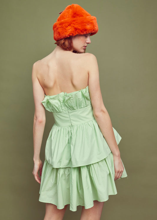Apple Green Bandeau Ruffle Mini-dress