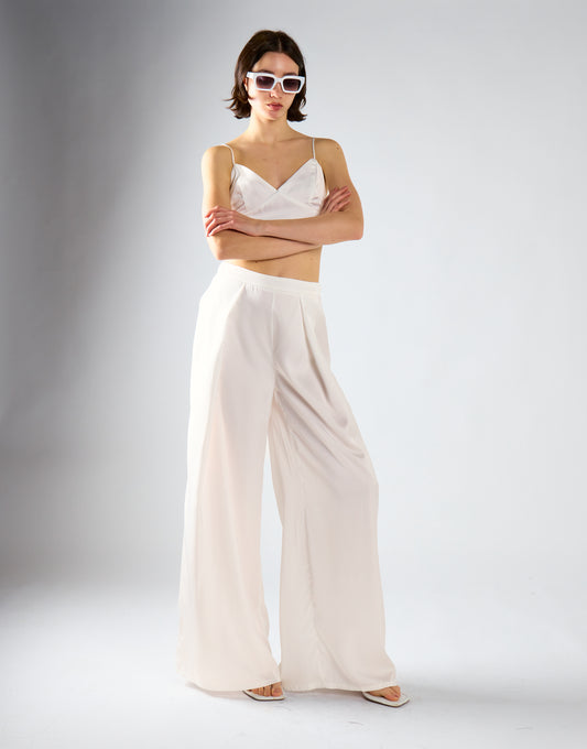 Glamorous Modest Off White Sateen Trousers