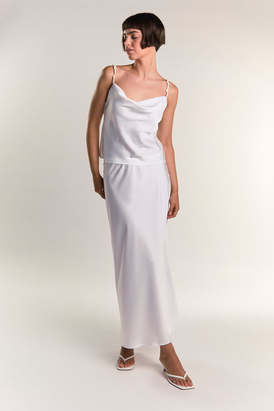 Glamorous Studio White Satin Cowl Neck Cami Top