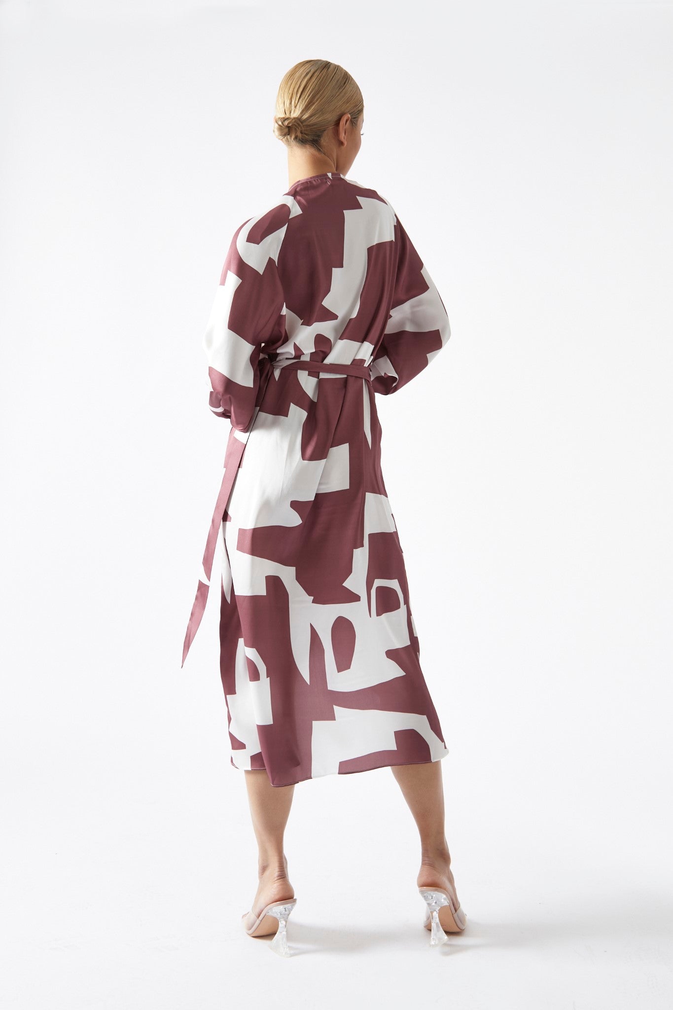 Dark-Rose Abstract Wrap Midi-Dress