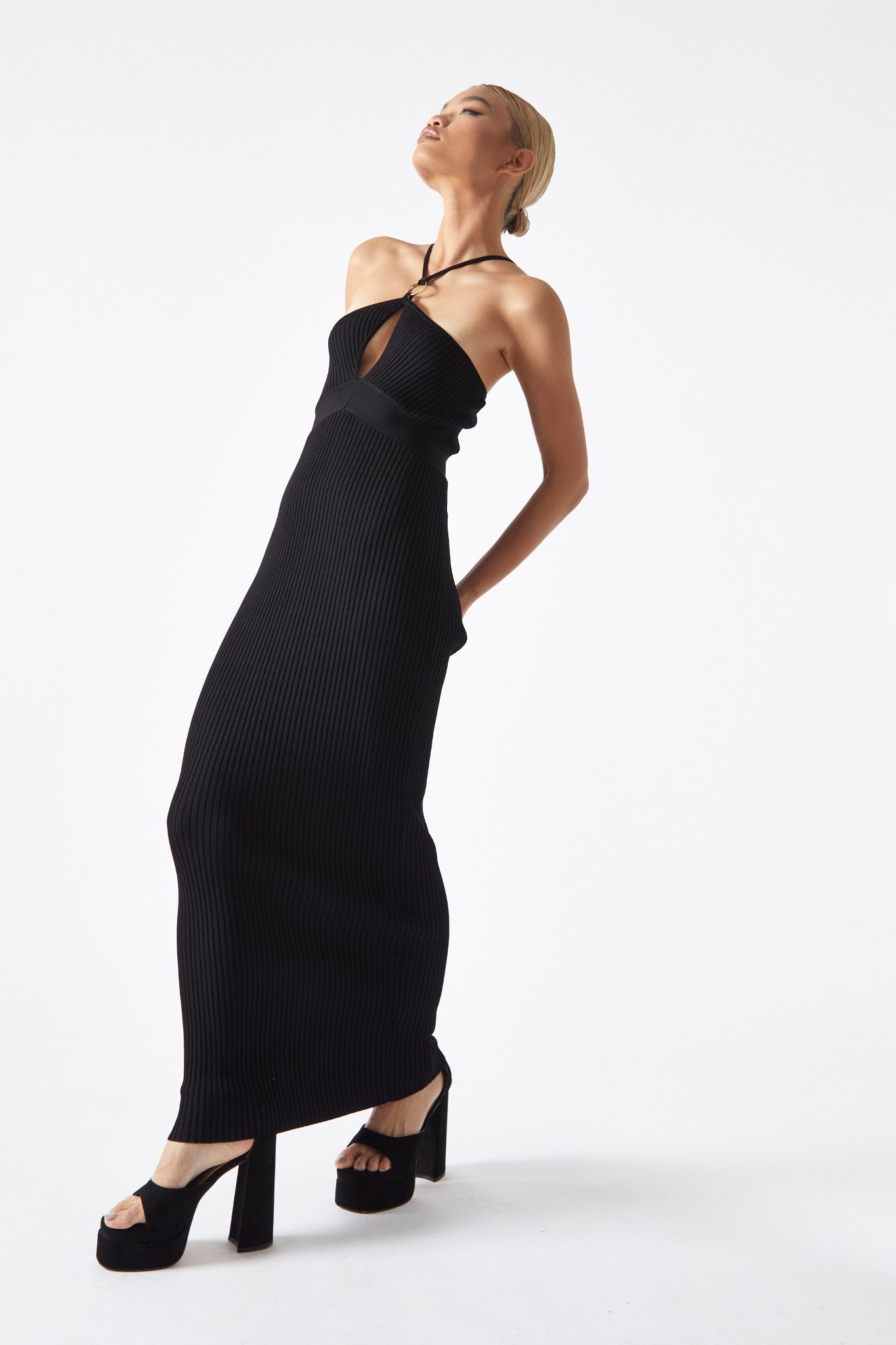 Black Cut-Out Knit Midaxi-Dress