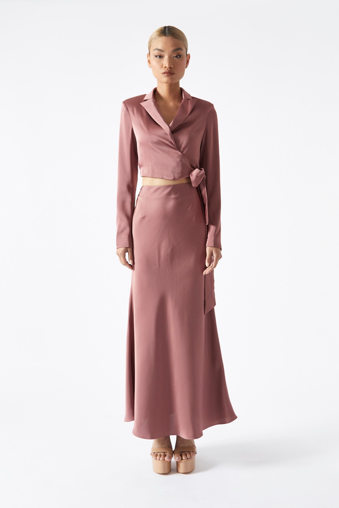 Dark-Rose Bias-Cut Midaxi-Skirt