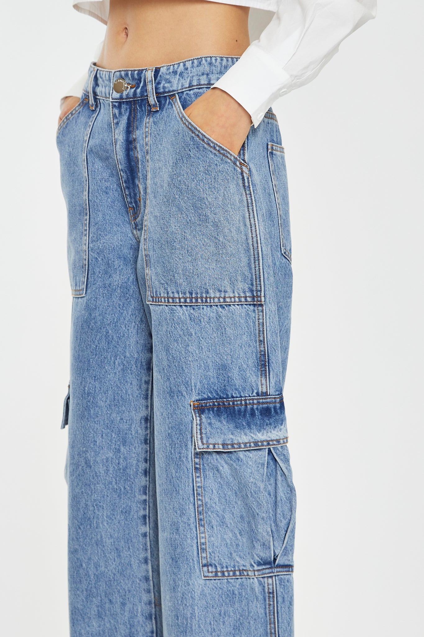 Mid Stonewash Cargo-Jeans