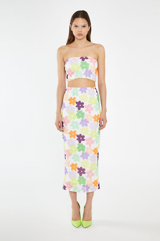 Multi-Flower Mesh Bandeau Crop-Top