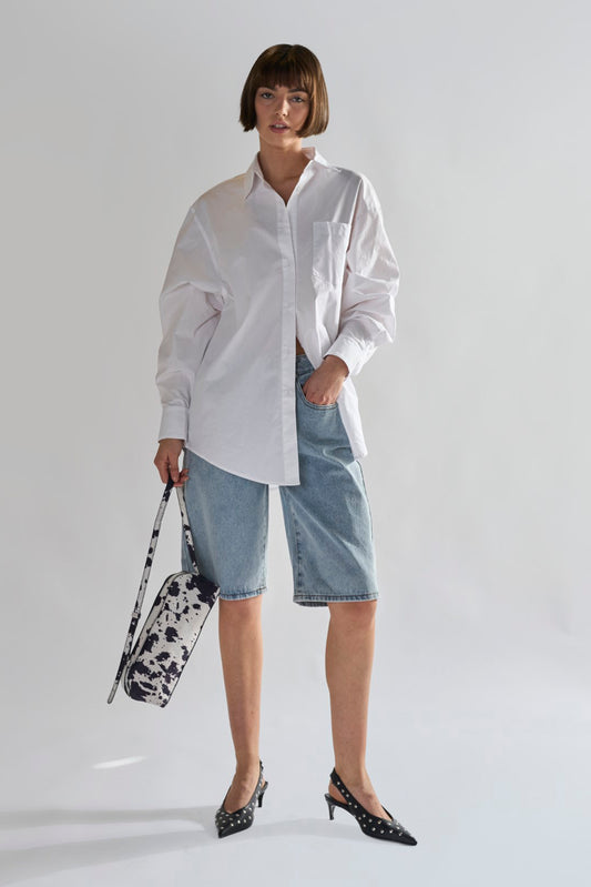 Dirty-Vintage Blue Denim Long -Shorts