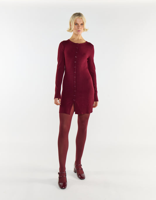 Burgundy Button-Front Long Sleeve Cardigan