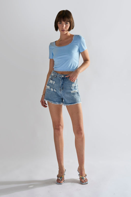 Glamorous Vintage Wash Distressed Denim Shorts