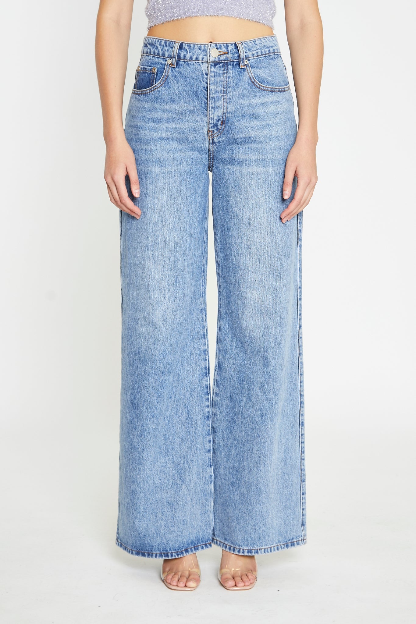 Mid Stonewash Wide-Leg Jeans