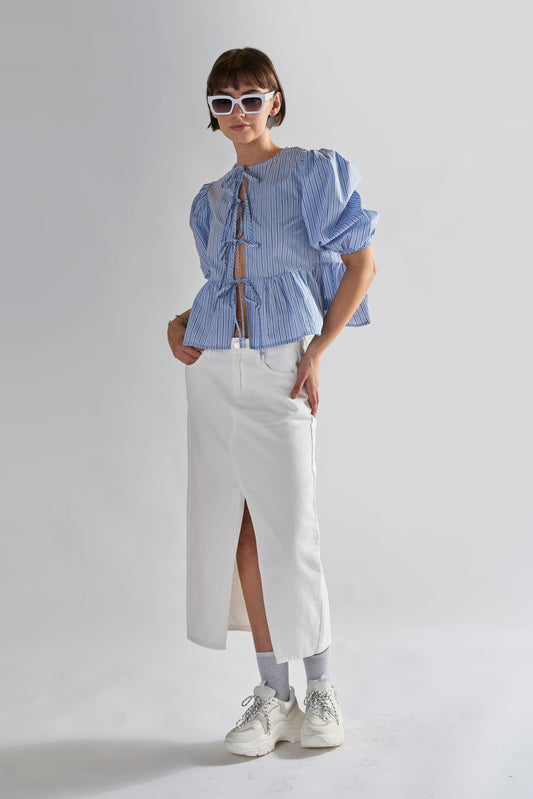 Off White Centre-Split Denim Maxi-Skirt