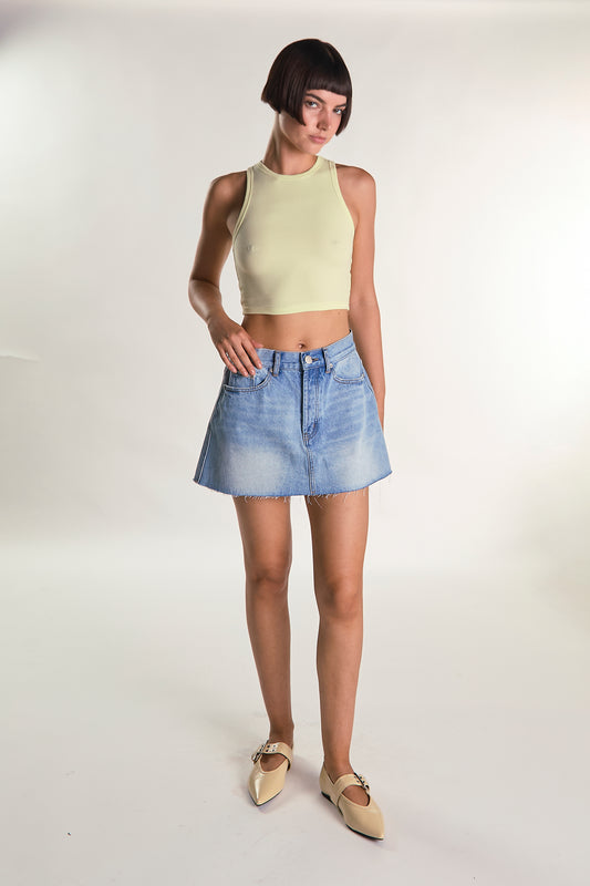 Lemon Sleeveless Ribbed Racerback Crop-Top