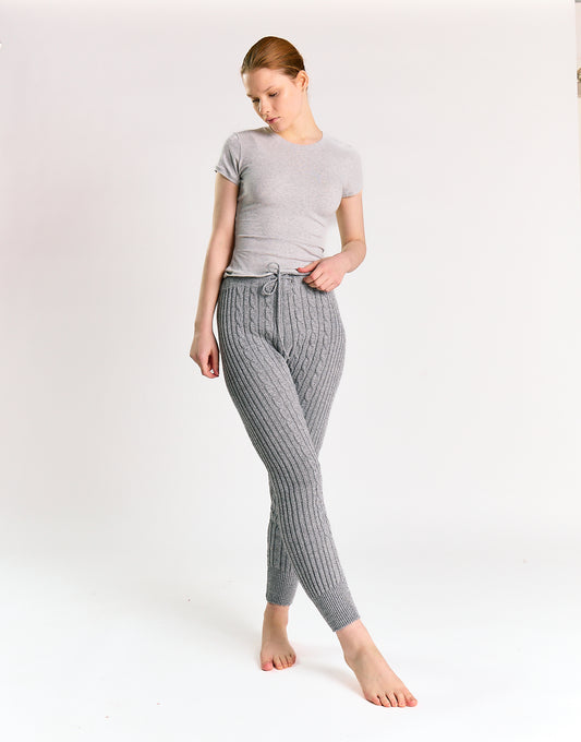Grey Marl Ribbed High-Waist-Trousers