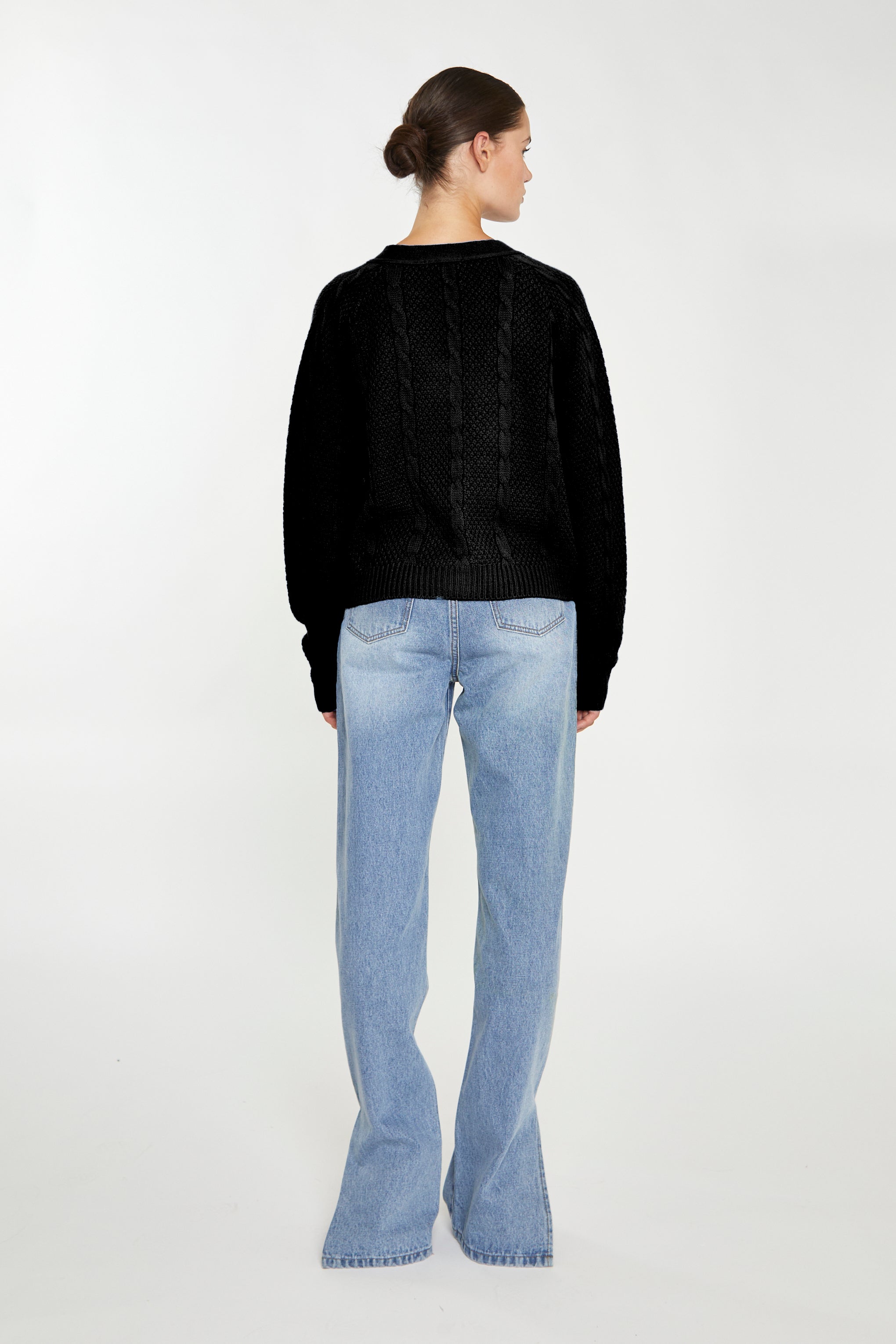 Black Button Down Cable Knit Cardigan