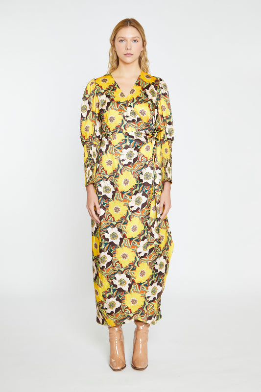 Psychedelic Multi-Floral Wrap Maxi-Dress