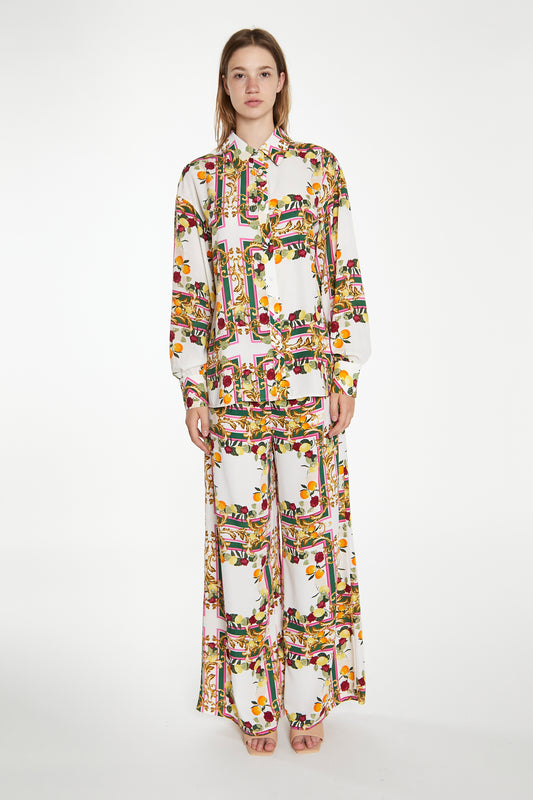 Citrus Scarf Print Wide Leg Trousers