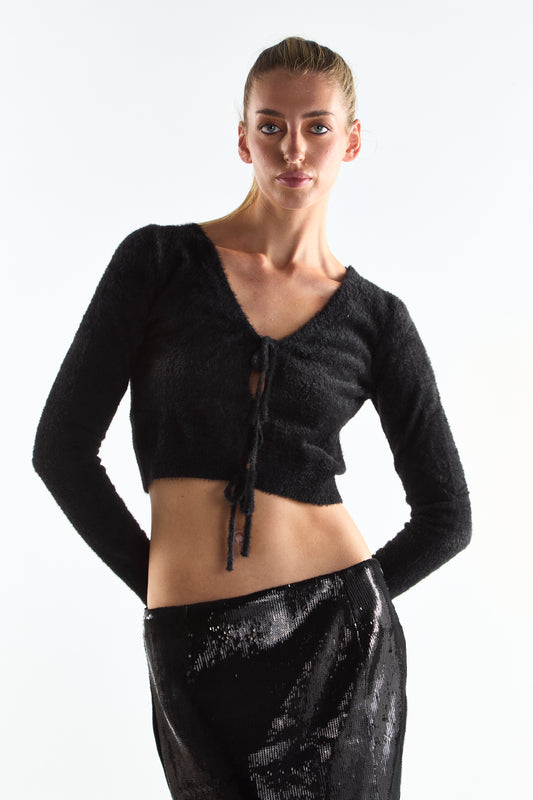 Black Classic Cropped Length-Cardigan