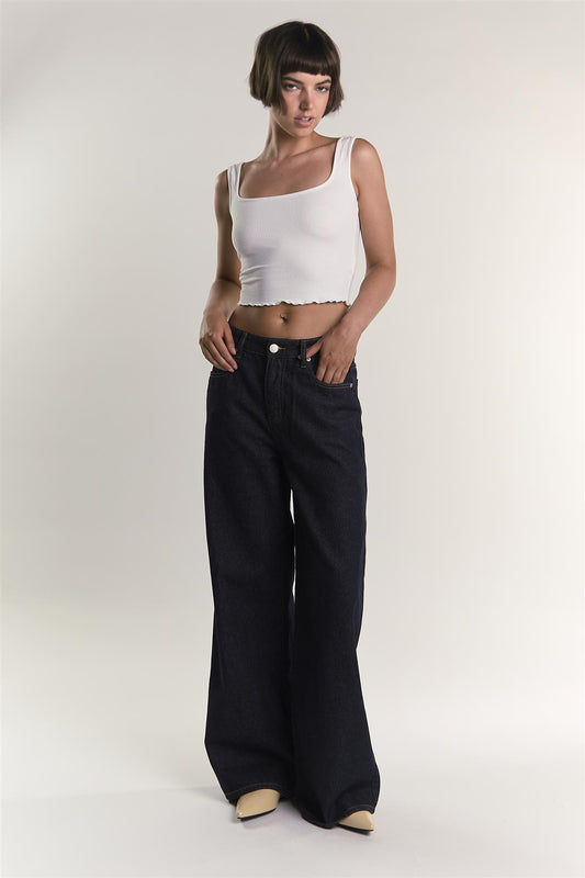 Off-White Ribbed-Sleeveless Crop-Top