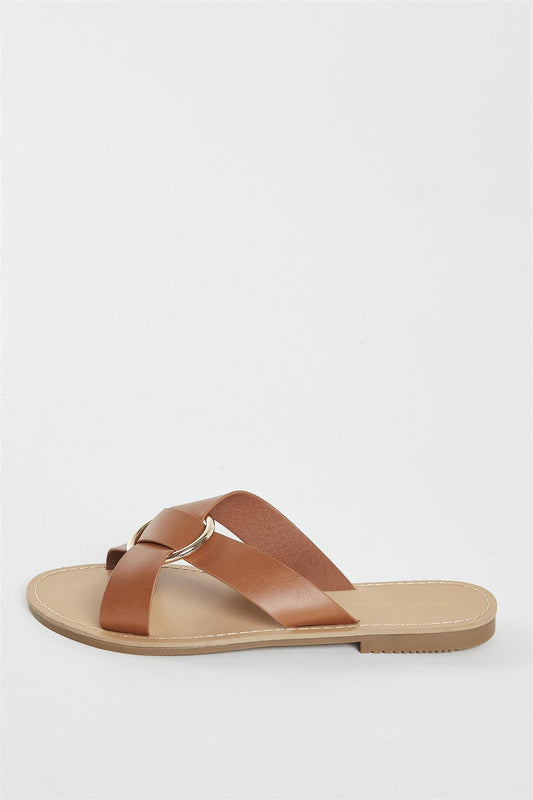 Tan PU Flat Sandals