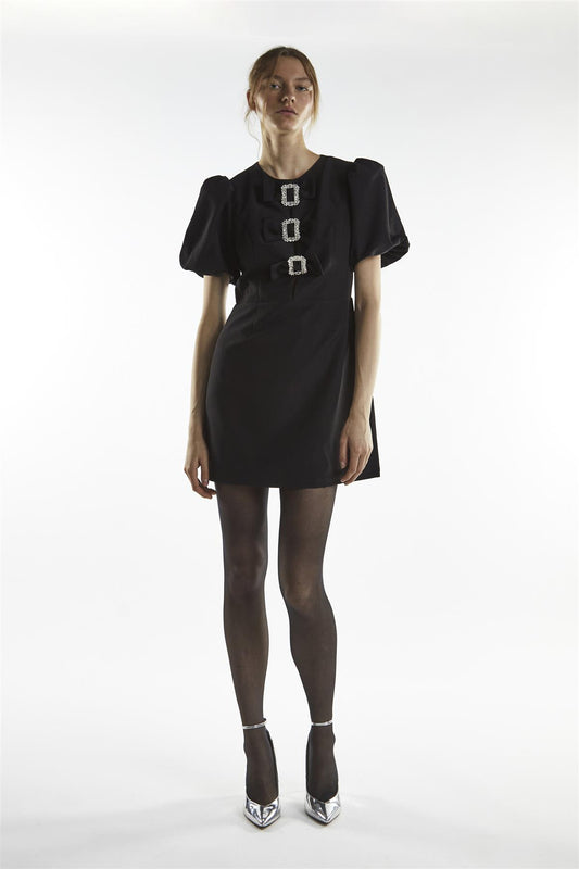 Black Buckle Bow Mini-Dress