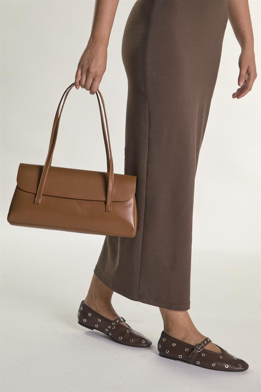 Tan Elongated Shoulder-Bag