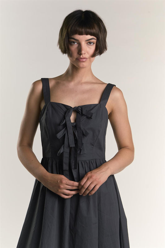 Dark Grey Bow Front Midaxi Dress