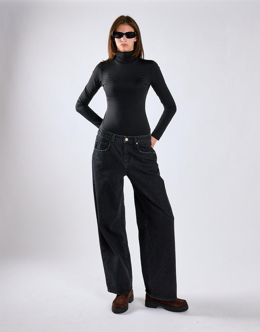 Black High-Neck Long Sleeves Bodysuit