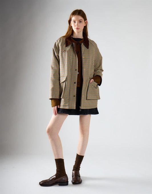 Cream Check Zip Up Collared Jacket
