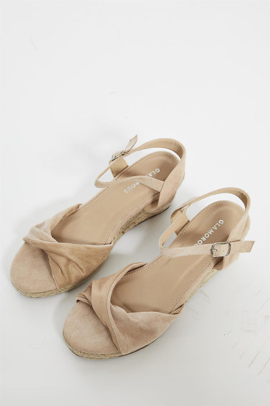 Nude Twist Front Wedge Sandals