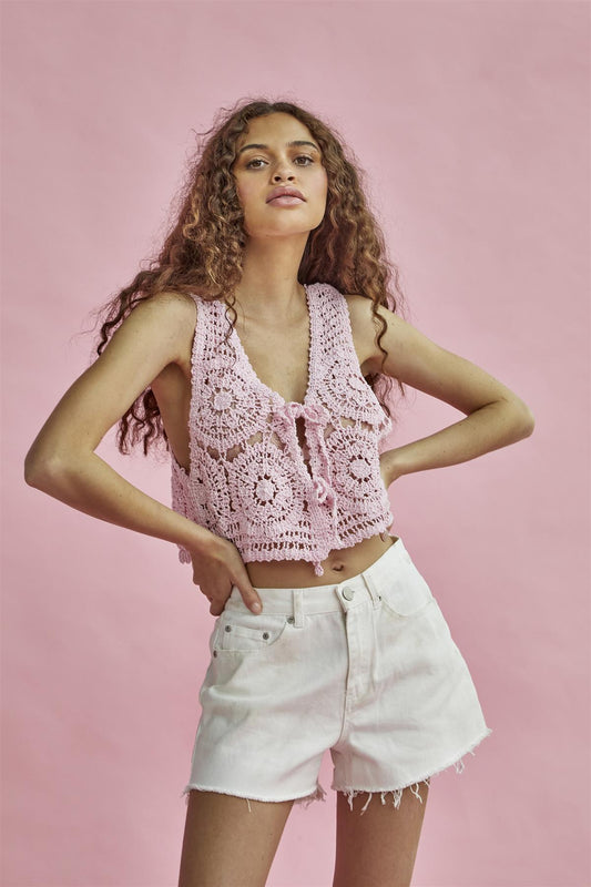 Pink Broderie Crop-Top