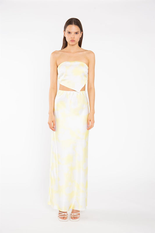 Yellow Print-Satin Bandanna-Scarf Crop-Top