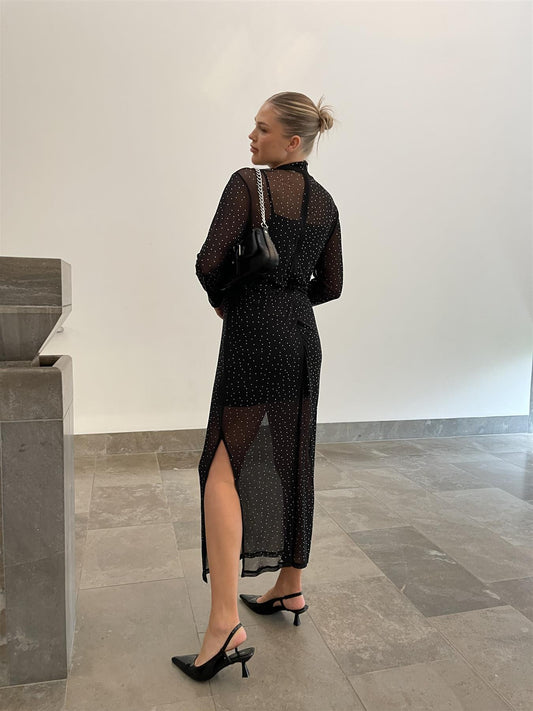 Curve Andi Mesh Bodycon Maxi-Dress  -Black Diamante