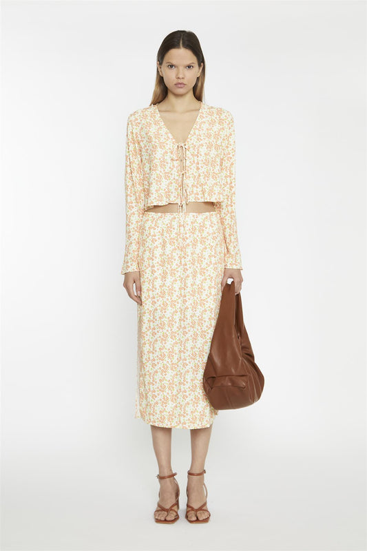 Muskmelon Multi Ditsy V-neck Tie-Front Crop-Top