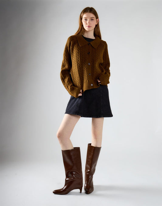 Burnt Brown Collared Cardigan