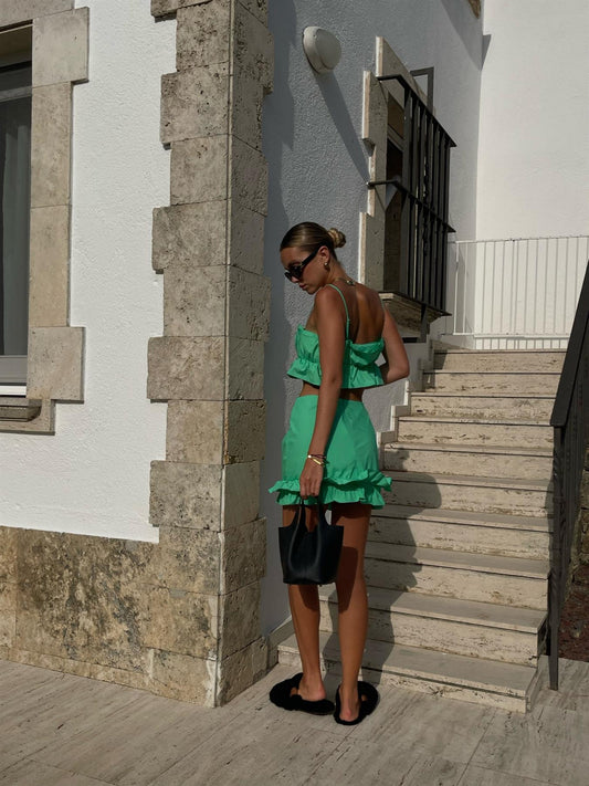 Jenna Co-ord Ruffle-Hem Mini-Skirt -Bright-Green
