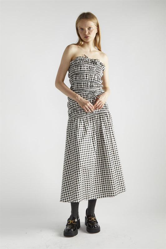 Black White Gingham-Print Bardot Crop-Top