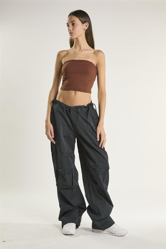 Brown Rib Bandeau Crop-Top