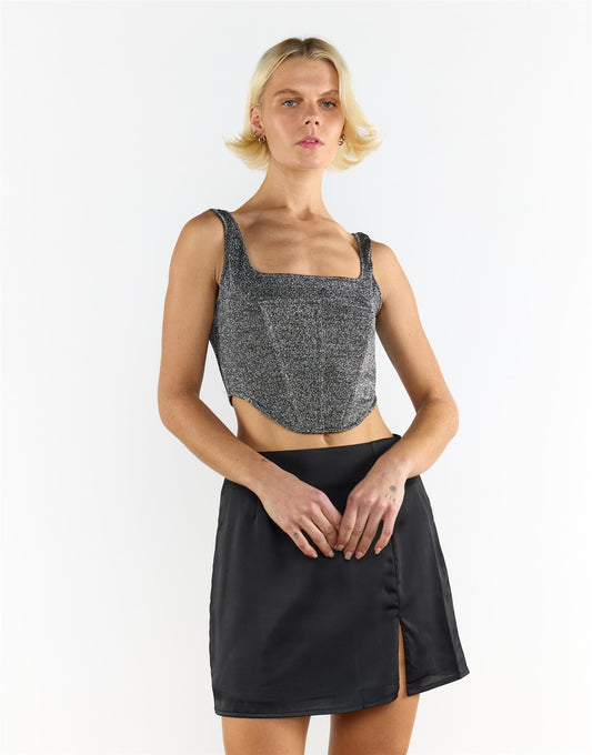 Black Silver Glitter Sleeveless Top