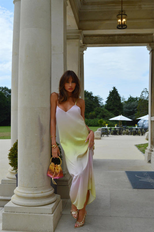 Green-Pink Ombre Straight-Fit Cami Maxi-Dress