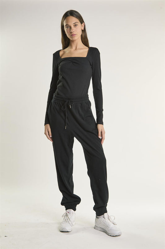 Black Ribbed Long Sleeve-Bodysuit