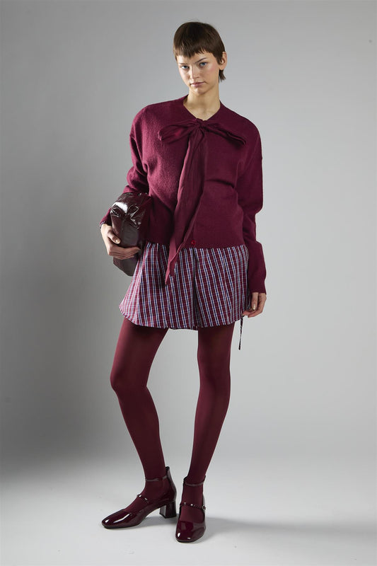Burgundy Bow-Front Cardigan