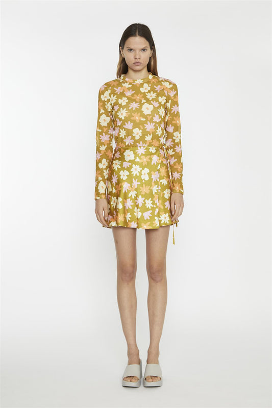 Olive Multi-Flower Wrap Mini-Skirt