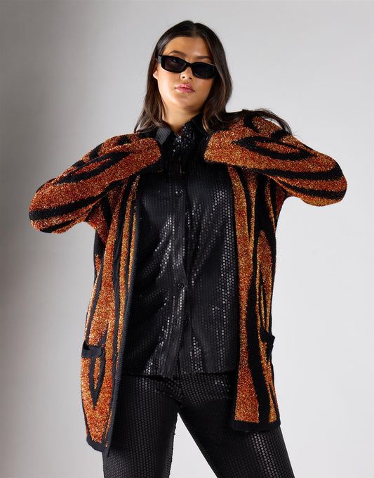 Glamorous Curve Tiger Lurex Regular Cardigan